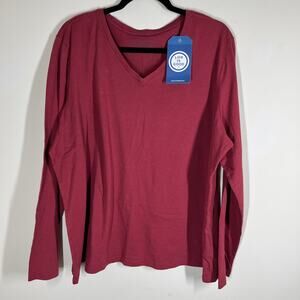 Life is Good Crusher Tee Womens XXXL Long Sleeve Dark Red V-Neck New with Tag